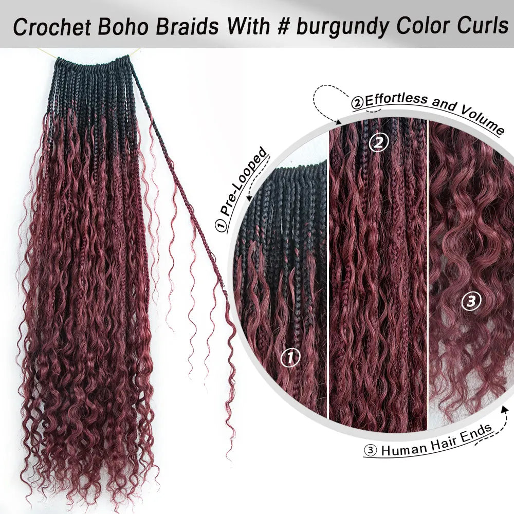 EAYON Burgundy Color Crochet Boho Box Braids  24 Inch