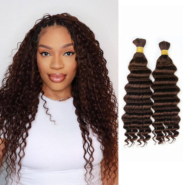 #4 Dark Brown Double Drawn Bulk Human Hair For Braiding Deep Wave