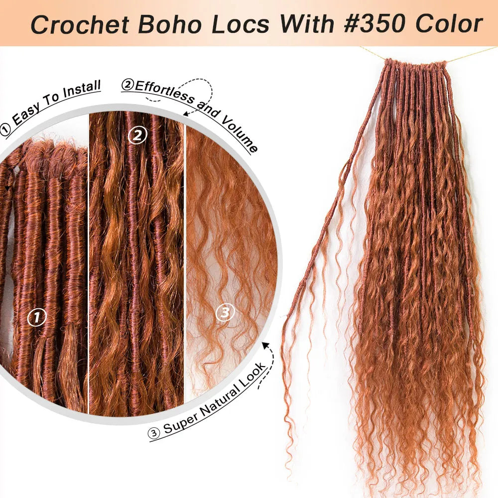 EAYON #350 Ginger Color Crochet Boho Locs With Human Hair Curls