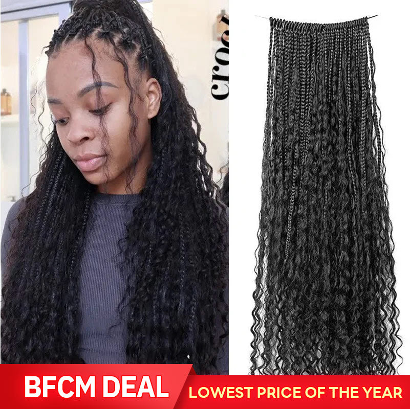 Pre-Looped Crochet Boho Box Braids With Human Hair Curls