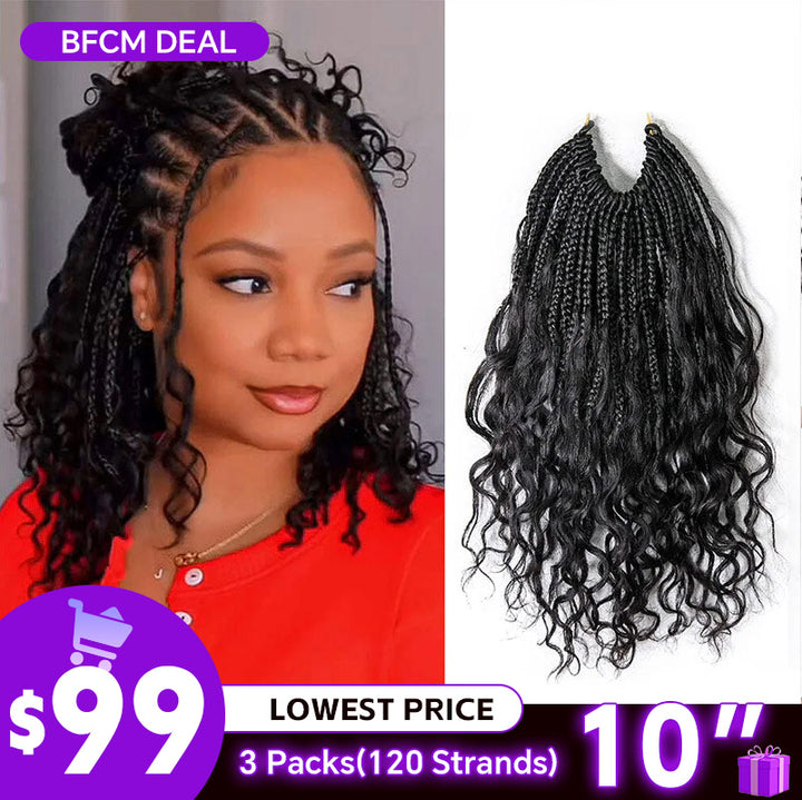 10 Inches Shorter Crochet Boho Box Braids Human Hair Curls