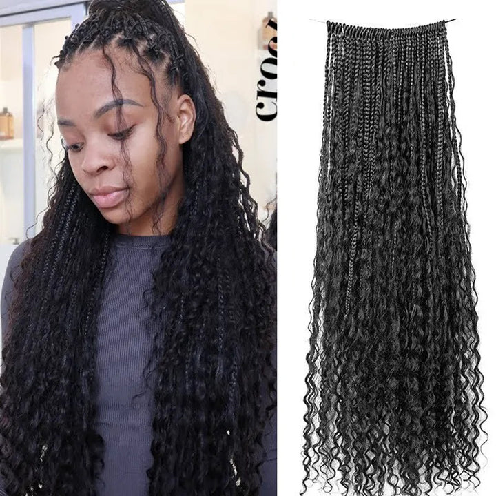 Pre-Looped Crochet Boho Box Braids With Burmese Human Hair Curls