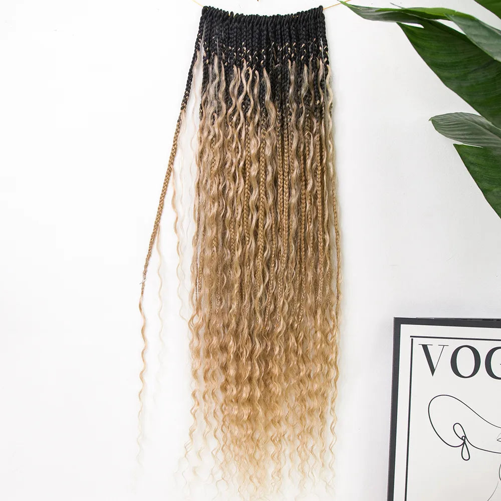 #S1B27/H27  Crochet Boho Box Braids With Human Hair Curls 24 Inch