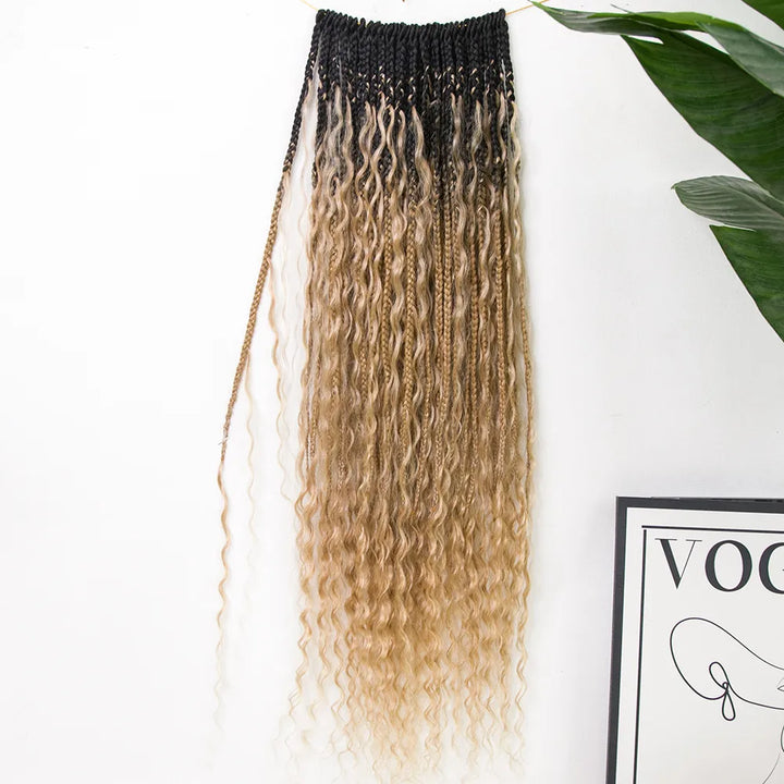 #S1B27/H27  Crochet Boho Box Braids With Human Hair Curls 24 Inch