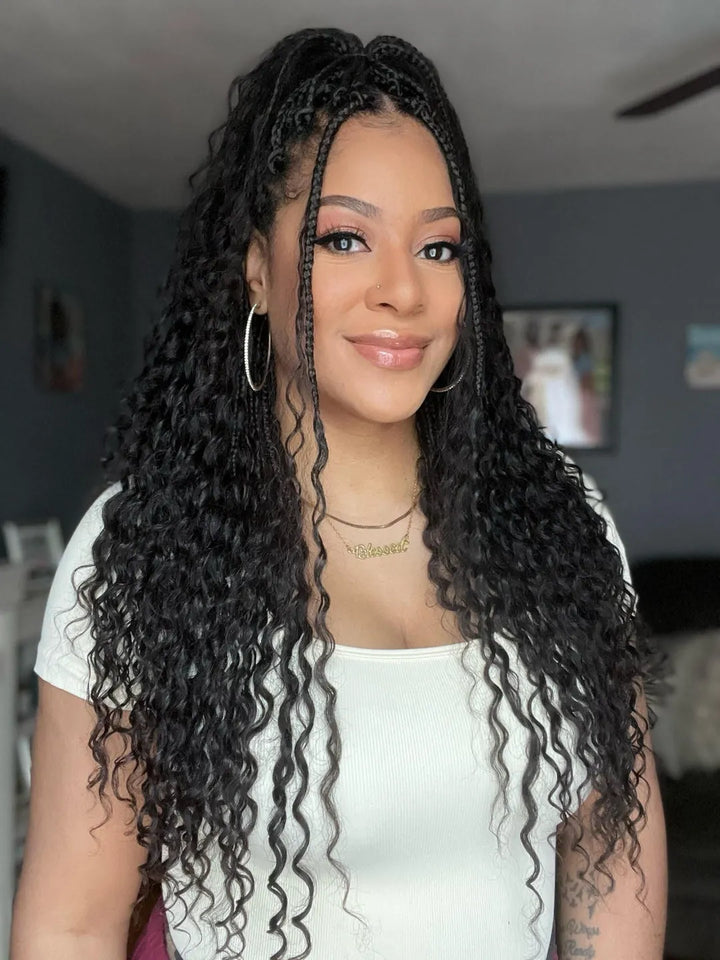 Pre-Looped Crochet Boho Box Braids Human Hair Curls 18 Inch – Eayonhair