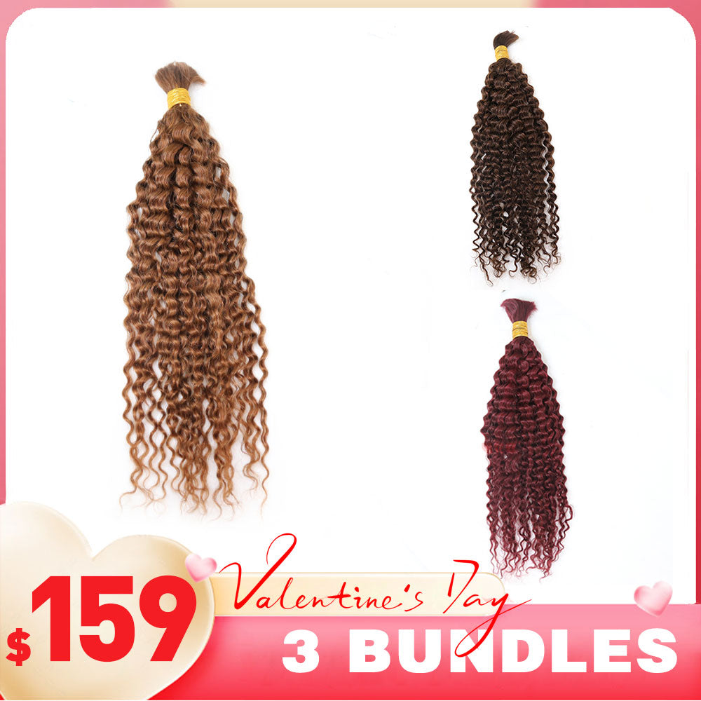 From $159 = 3 Bundles  #4  & #30 & #Burgundy Color Deep Curly Human Braiding Hair