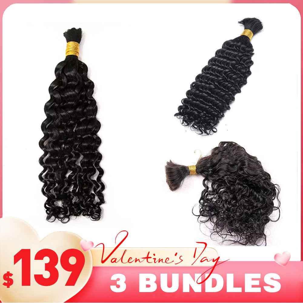 From $139 = 3 Bundles Deep Wave & Water Wave & Loose Wave Human Braiding Hair