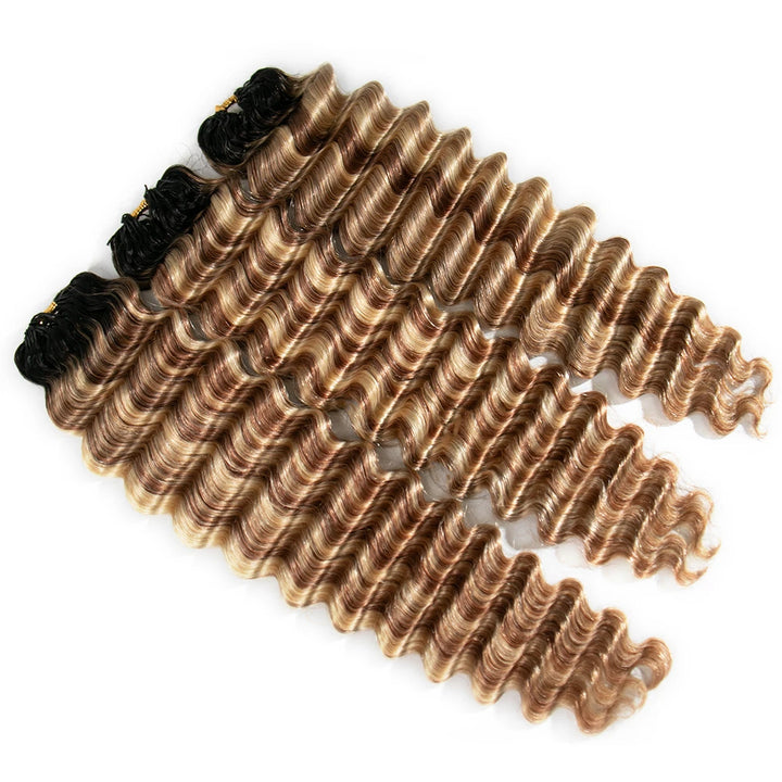 deep wave crochet hair blonde Ombre #T1B/27/30/613