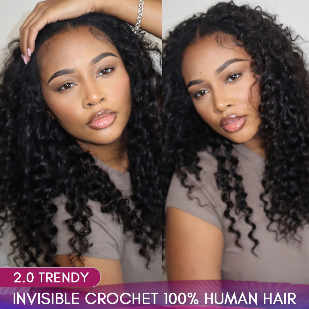 EAYON Lightweight Deep Wave Crochet Human Hair Extension