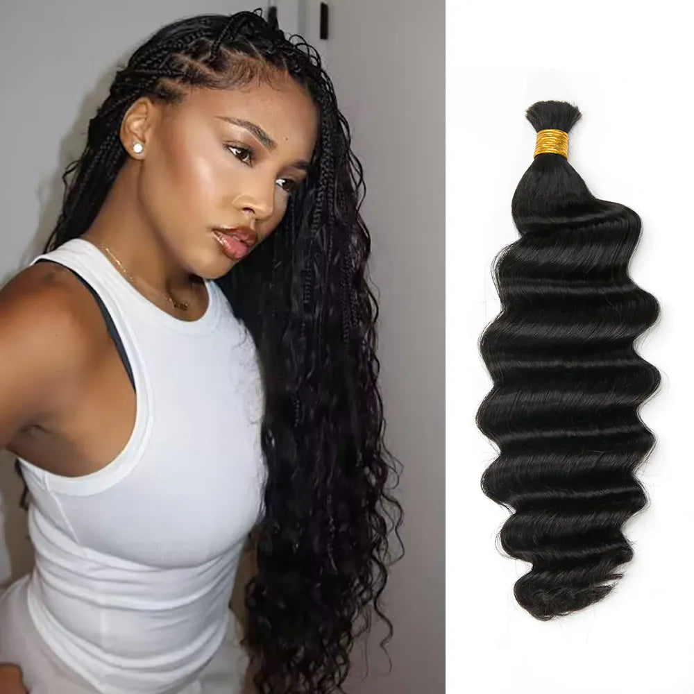 Double Drawn Bulk Human Braiding Hair Loose Deep Wave