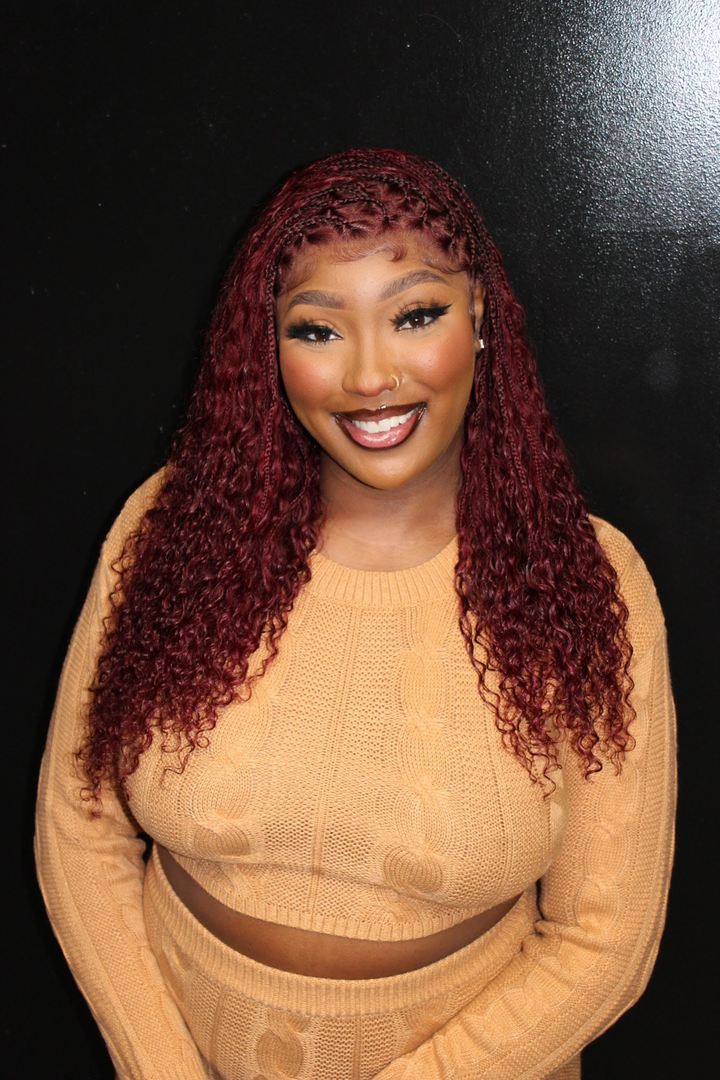 Burgundy Transparent Lace 100% Human Hair Braided Wig With Baby Hair