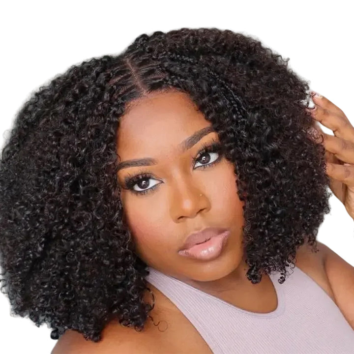 Pre-Cut 5x5 HD lace Tight Curly Human Boho Braided Wig