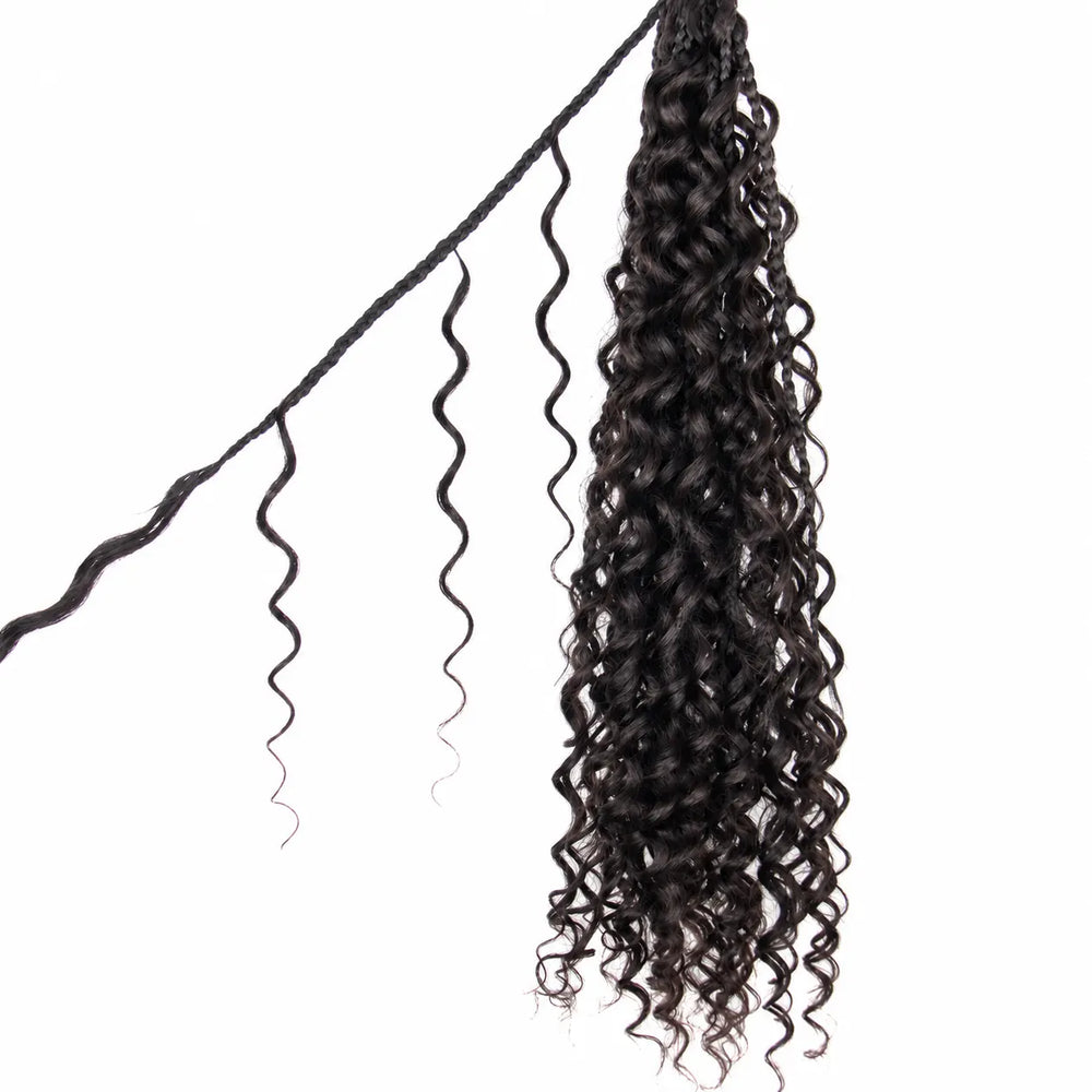 Eayonhair 22-inch deep wave feather crochet hair in natural color, with human hair curls and synthetic central strands