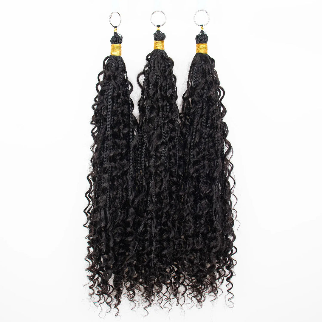 Eayonhair 22-inch deep wave feather crochet hair in natural color, with human hair curls and synthetic central strands