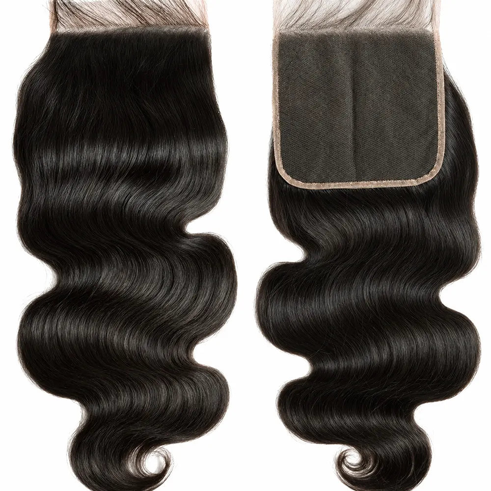 Front and lace-base views of a natural-black Body Wave closure
