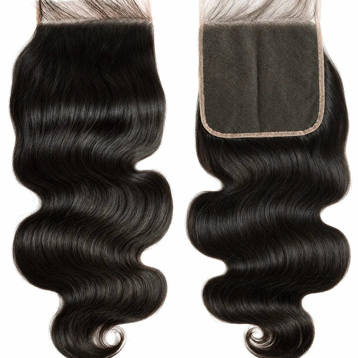 Front and lace-base views of a natural-black Body Wave closure