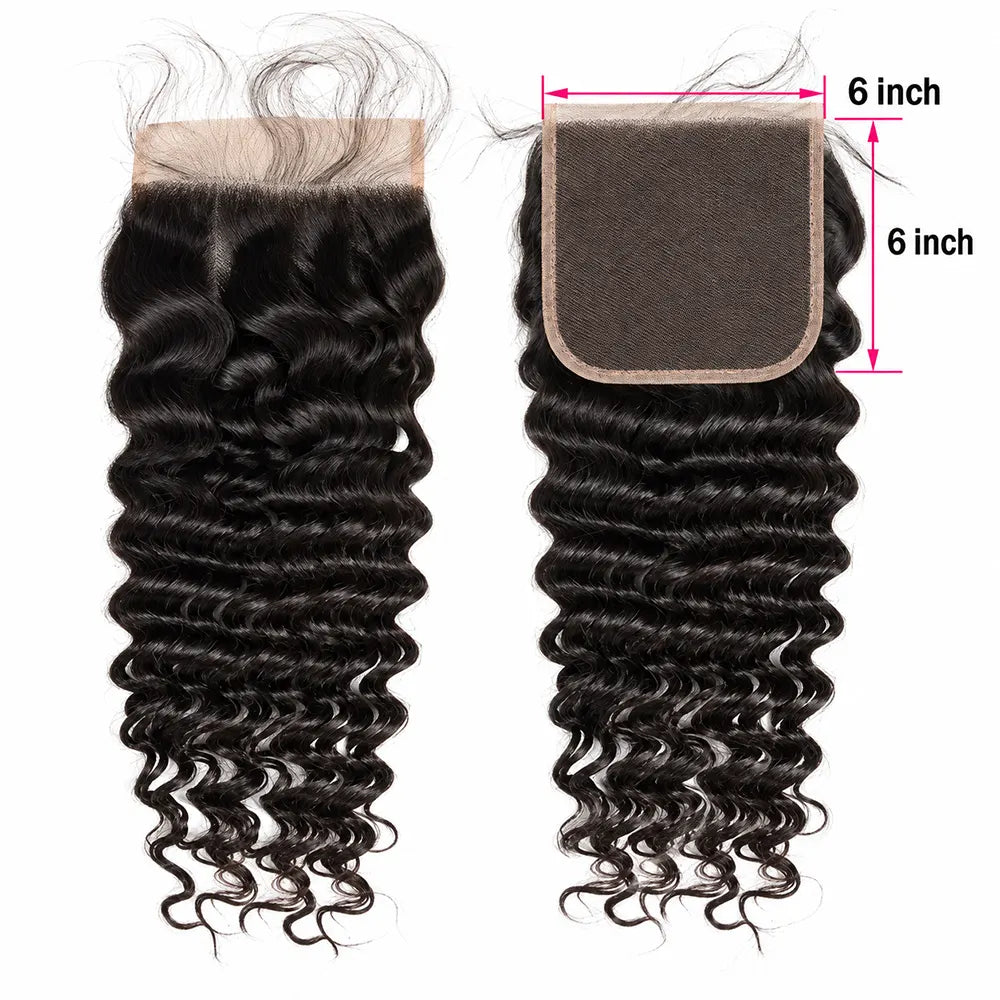 Deep Wave 6x6 closure showing wave definition and six-inch lace measurements
