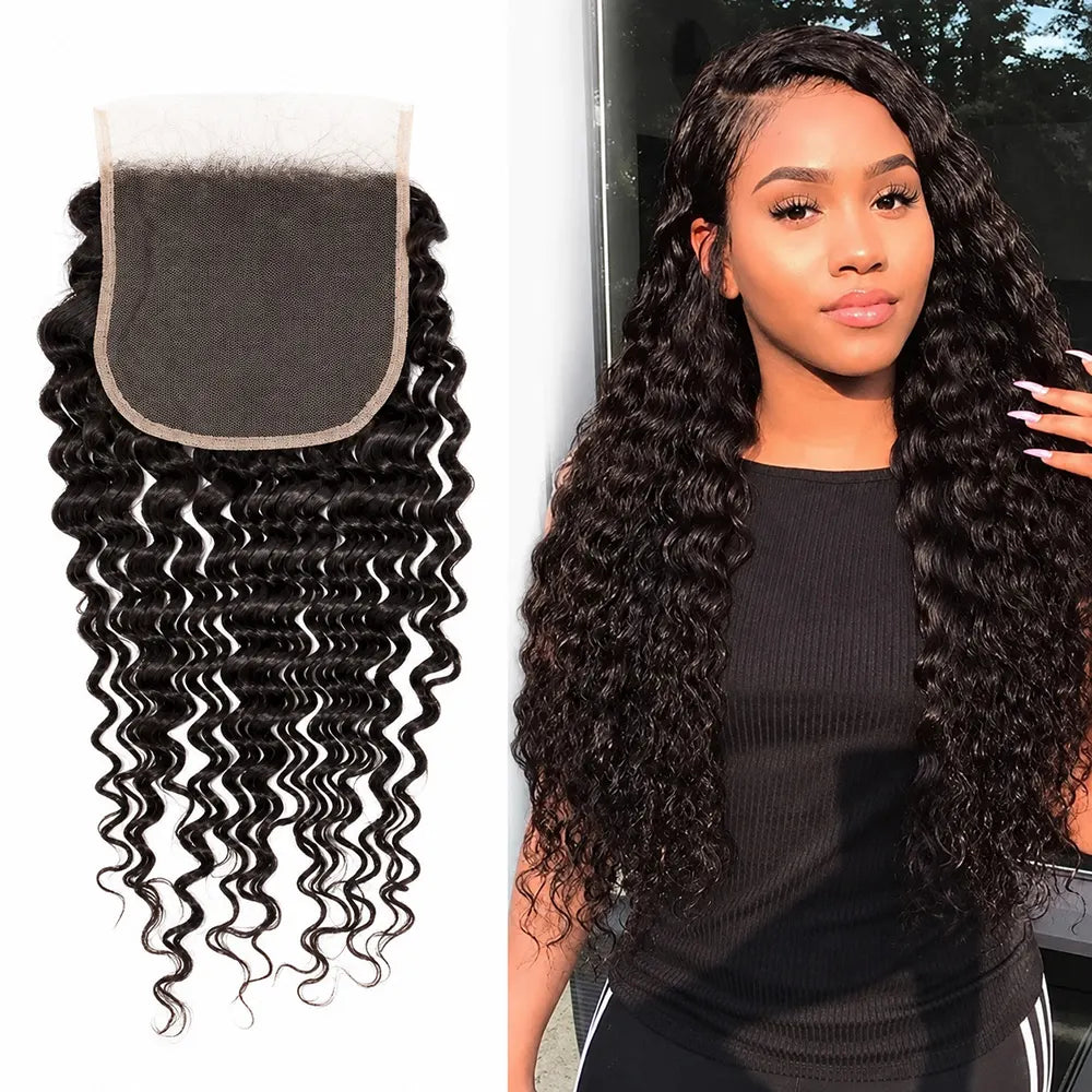 Deep Wave lace closure beside a long textured installed-style reference