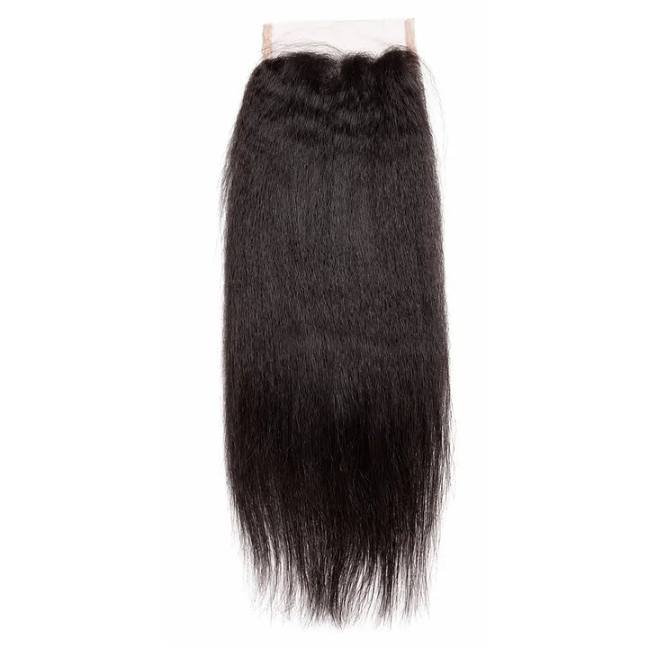 Kinky Straight closure showing textured straight lengths and ends