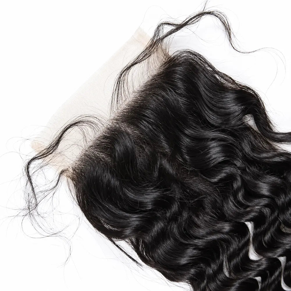Water Wave closure showing the hairline and loose hairs around the lace edge