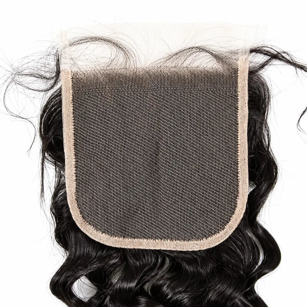 Close-up of the square HD lace base on a natural-black Water Wave closure