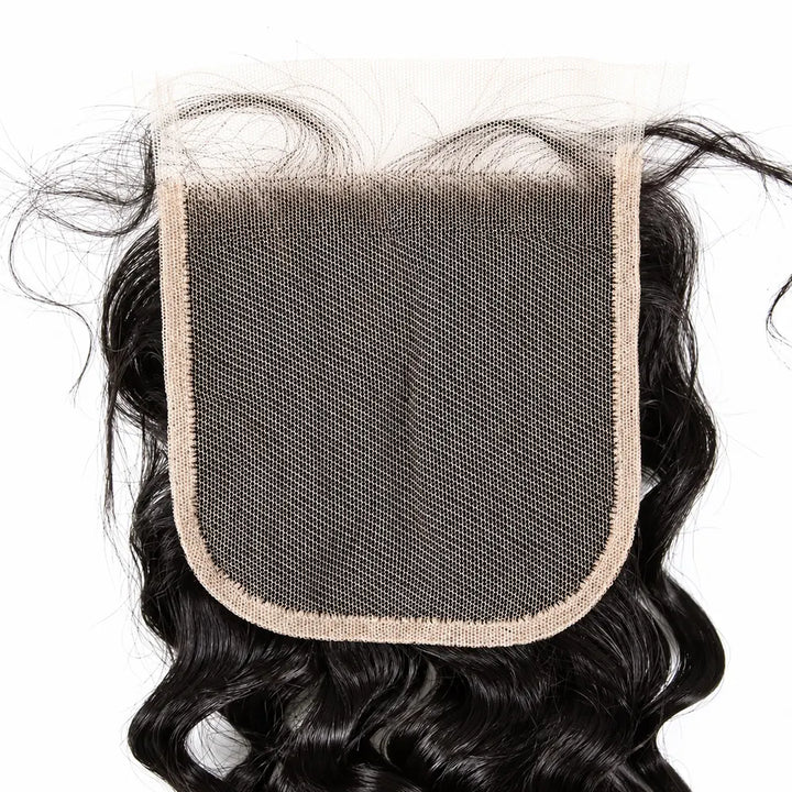 Close-up of the square HD lace base on a natural-black Water Wave closure