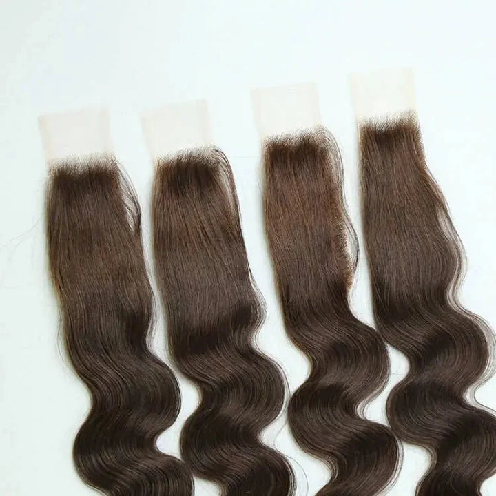 Chocolate Brown Body Wave closures showing lace bases