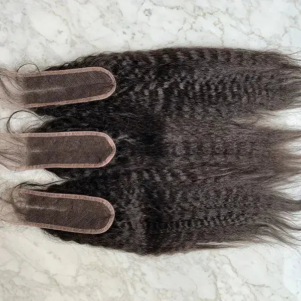 Kinky Straight closures showing lace bases and texture