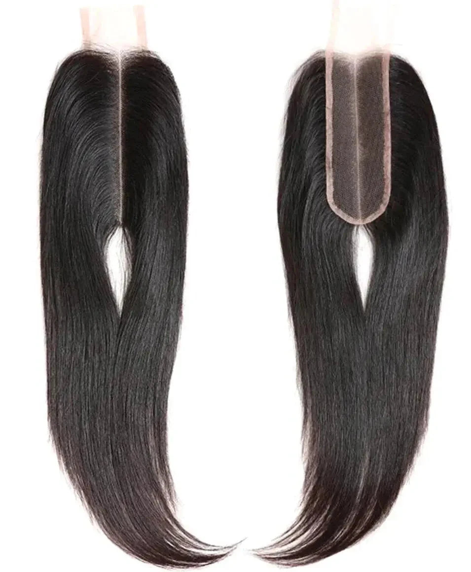 Front and reverse views of natural-color Silk Straight 2x6 closure