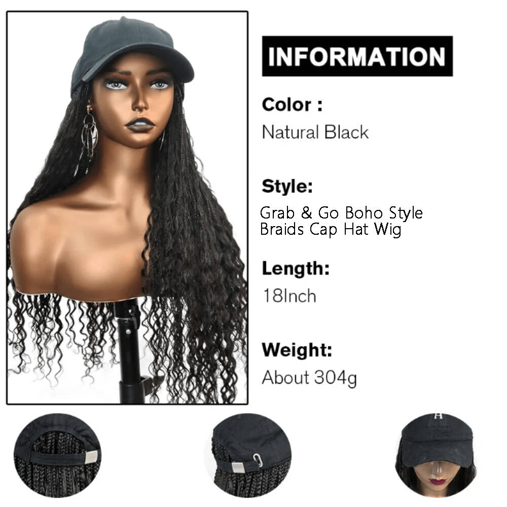 Grab & Go Boho Style Braids Cap Hat Wig