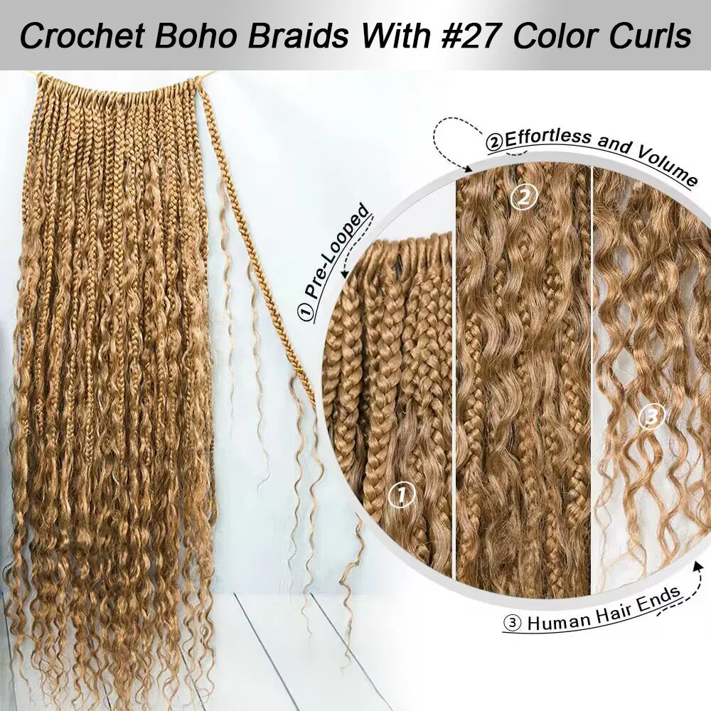 EAYON #27 Blonde Crochet Boho Box Braids 24 Inches