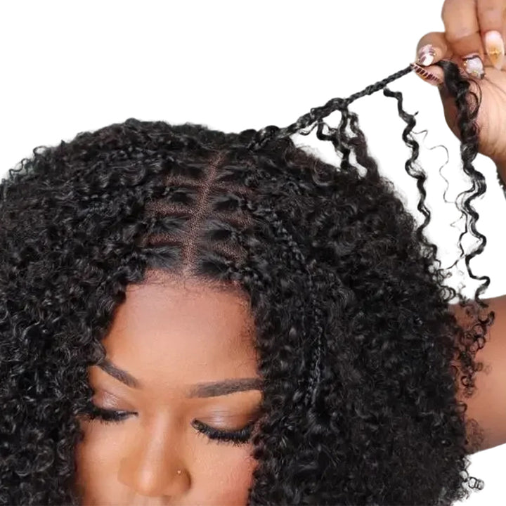 Pre-Cut 5x5 HD lace Tight Curly Human Boho Braided Wig