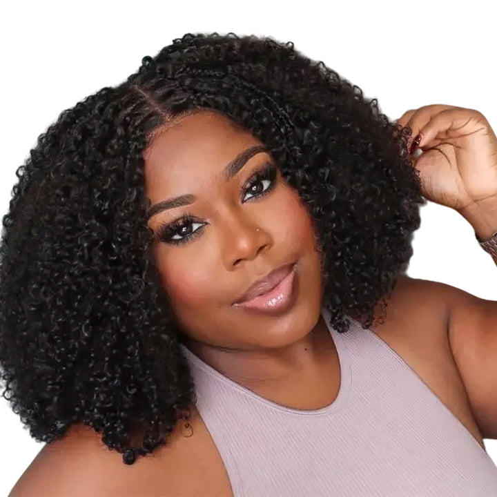 Pre-Cut 5x5 HD lace Tight Curly Human Boho Braided Wig