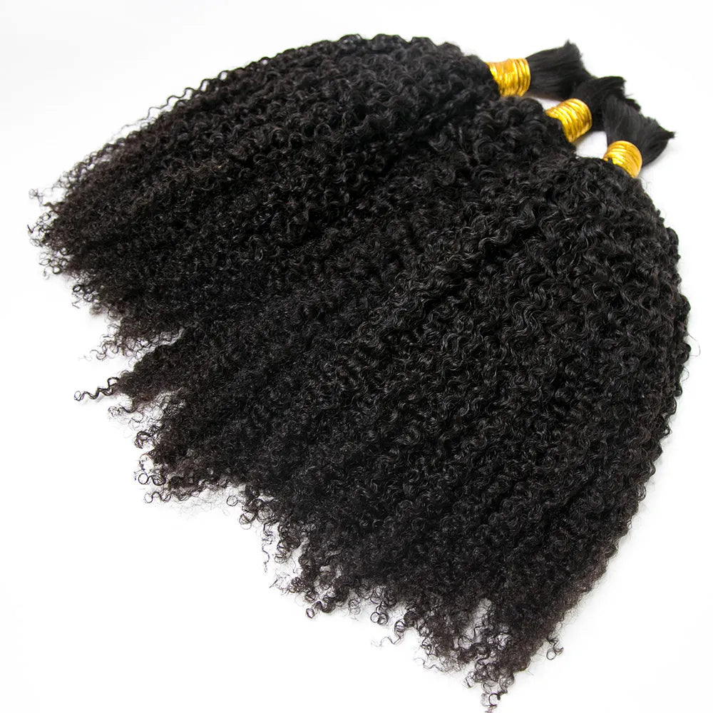 Double Drawn Bulk Human Braiding Hair Tight Curly