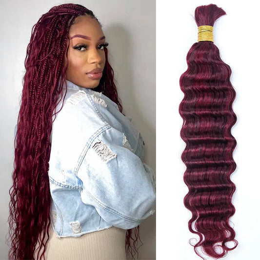 Bulk Human Hair For Braiding Blend #99j/Burgundy Loose Deep Wave