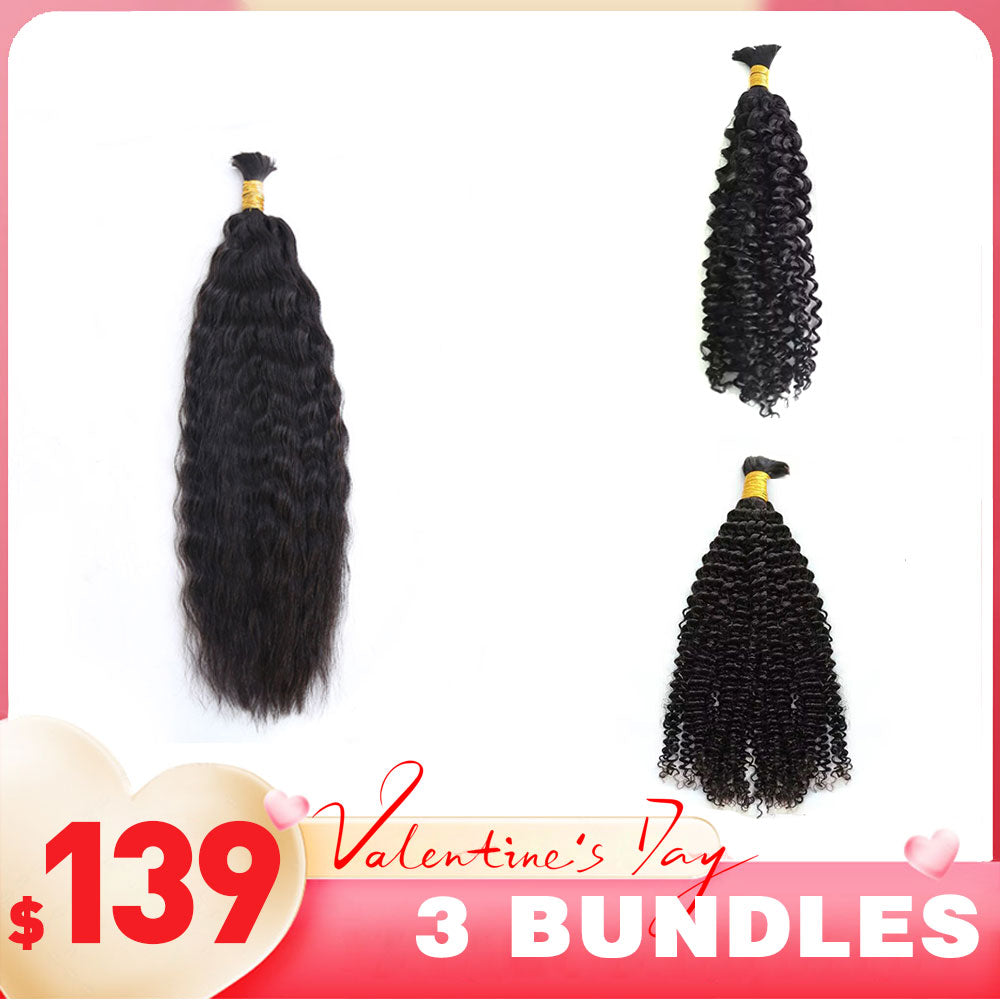 From $139 = 3 Bundles Deep Curly & Kinky Curly & Wet and Wavy Human Braiding Hair