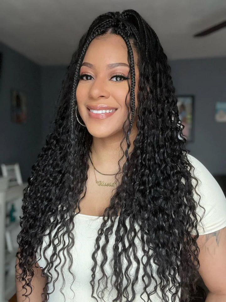 crochet boho box braids with human hair curls