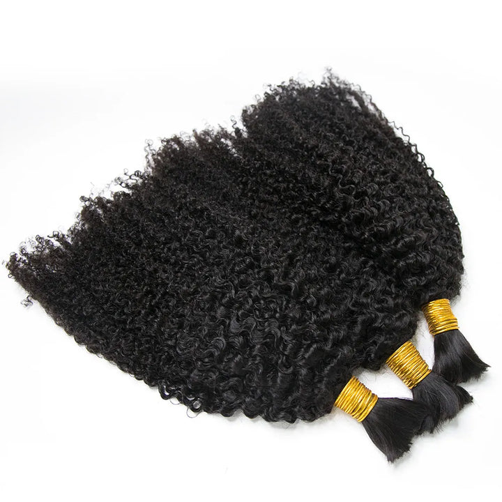 Double Drawn Bulk Human Braiding Hair Tight Curly