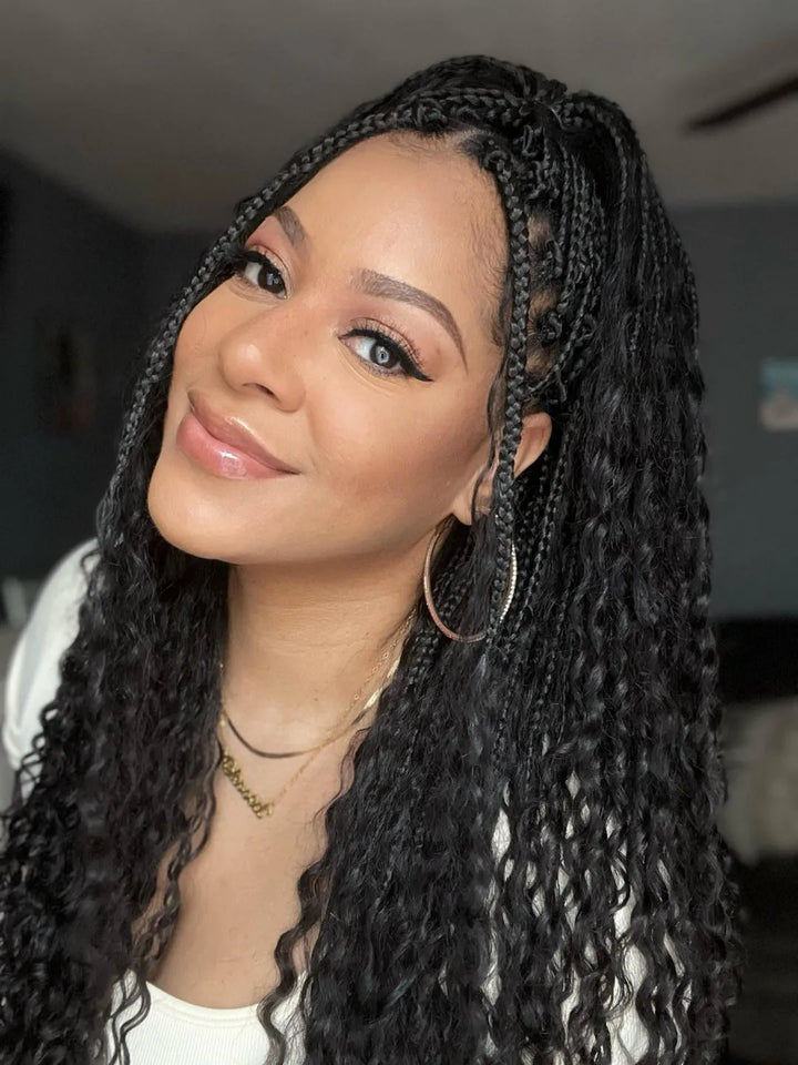 Pre-Looped Crochet Boho Box Braids Human Hair Curls 18 Inch – Eayonhair