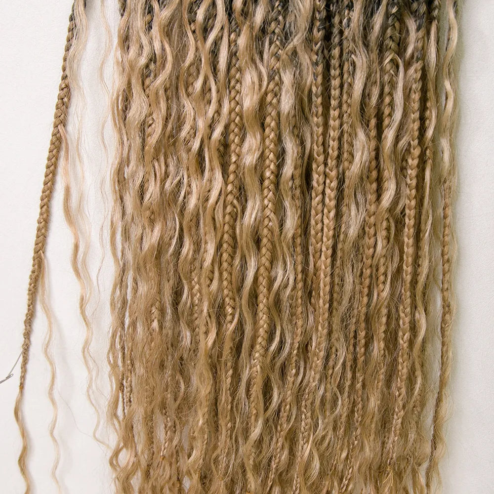 #S1B27/H27  Crochet Boho Box Braids With Human Hair Curls 24 Inch