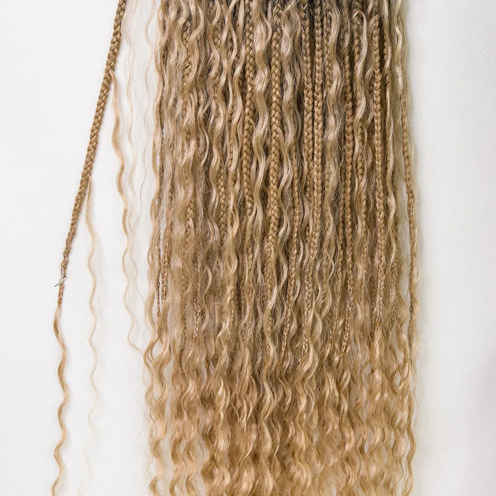 #S1B27/H27  Crochet Boho Box Braids With Human Hair Curls 24 Inch