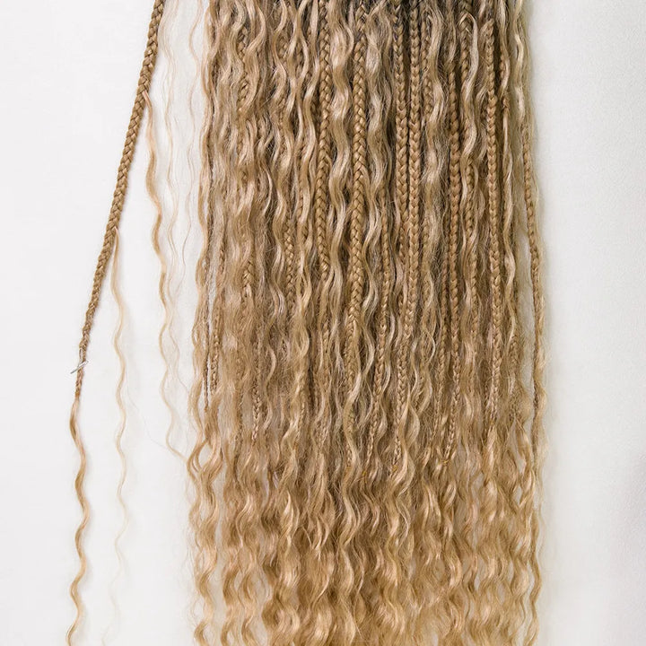 #S1B27/H27  Crochet Boho Box Braids With Human Hair Curls 24 Inch