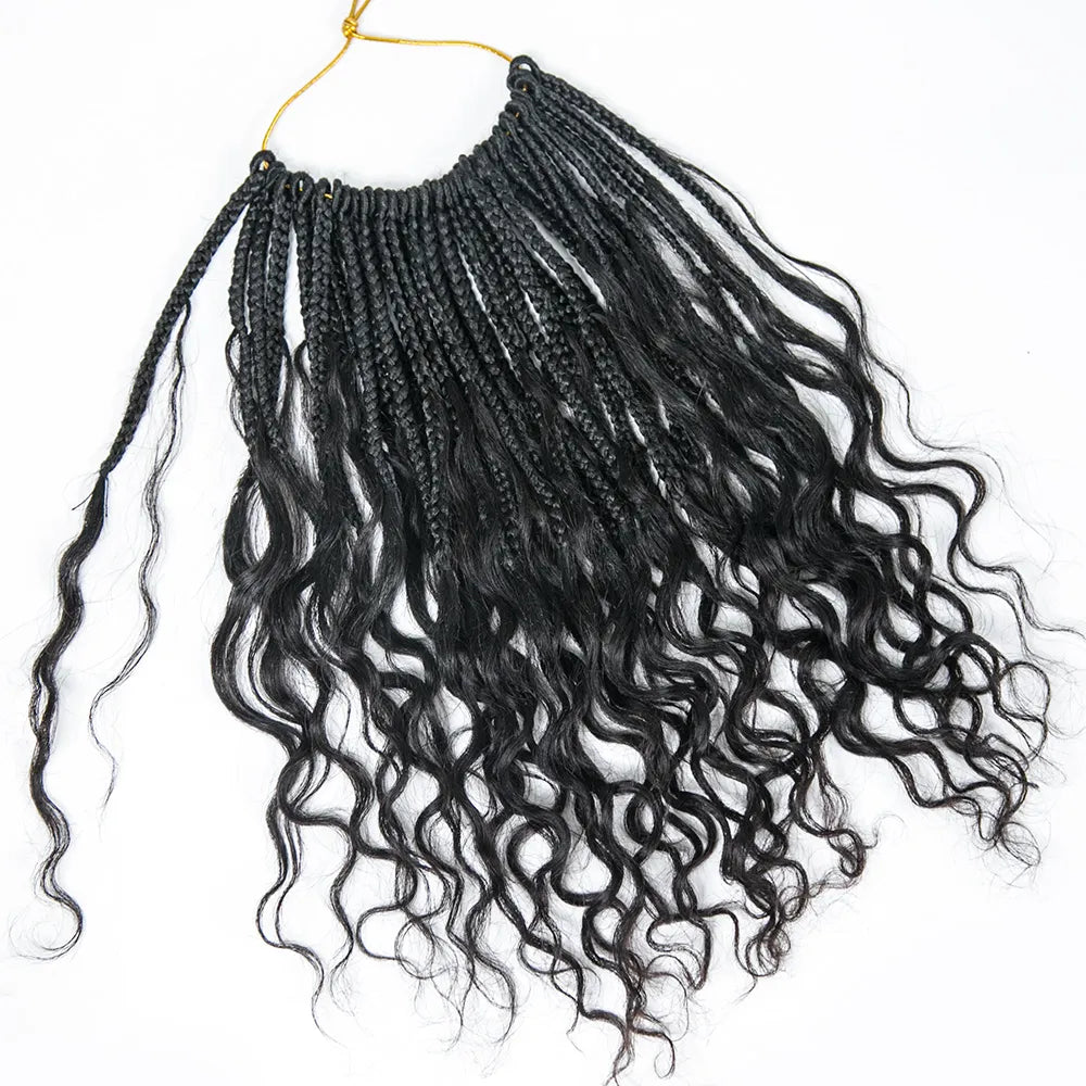 10 Inches Shorter Crochet Boho Box Braids Human Hair Curls