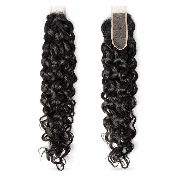 Front and reverse views of a natural-color Water Wave 2x6 HD lace closure