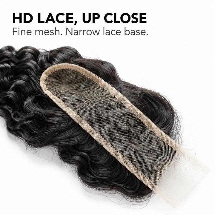 Close-up of the Water Wave closure lace mesh and stitched U-shaped edge