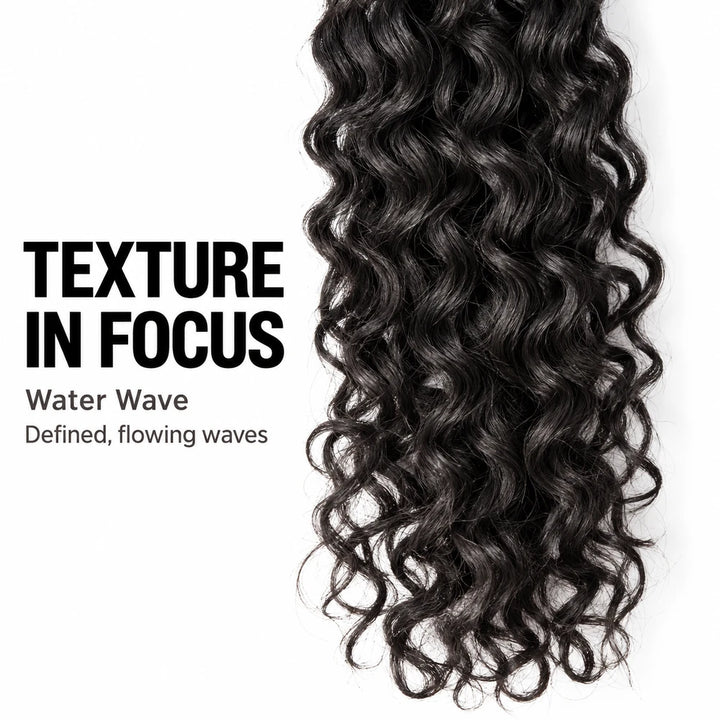 Close-up of natural-color Water Wave hair showing the defined wave pattern