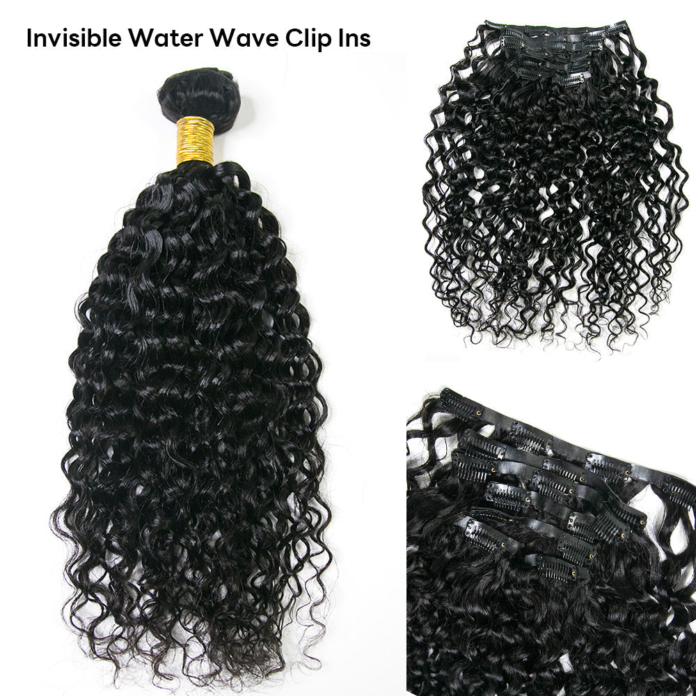 Water Wave Invisible Seamless Clip-Ins—Everyday Human Hair Volume Boost ...