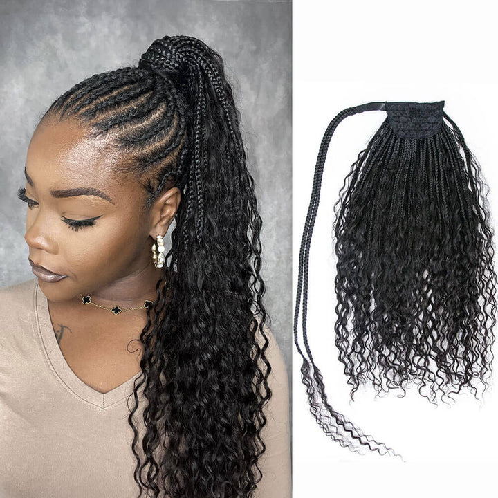 Wrap & Go Goddess Boho Braids Ponytail With Human Hair Curls