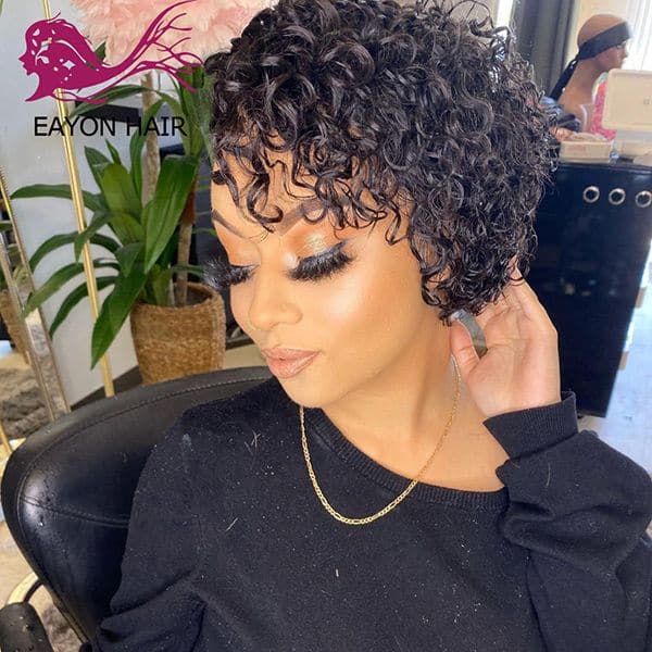 Pre Styled Pixie Cut Curly Wave BOB Lace Wig OBCT C 6 8 inch 4x4 Lace Closure Wig Small