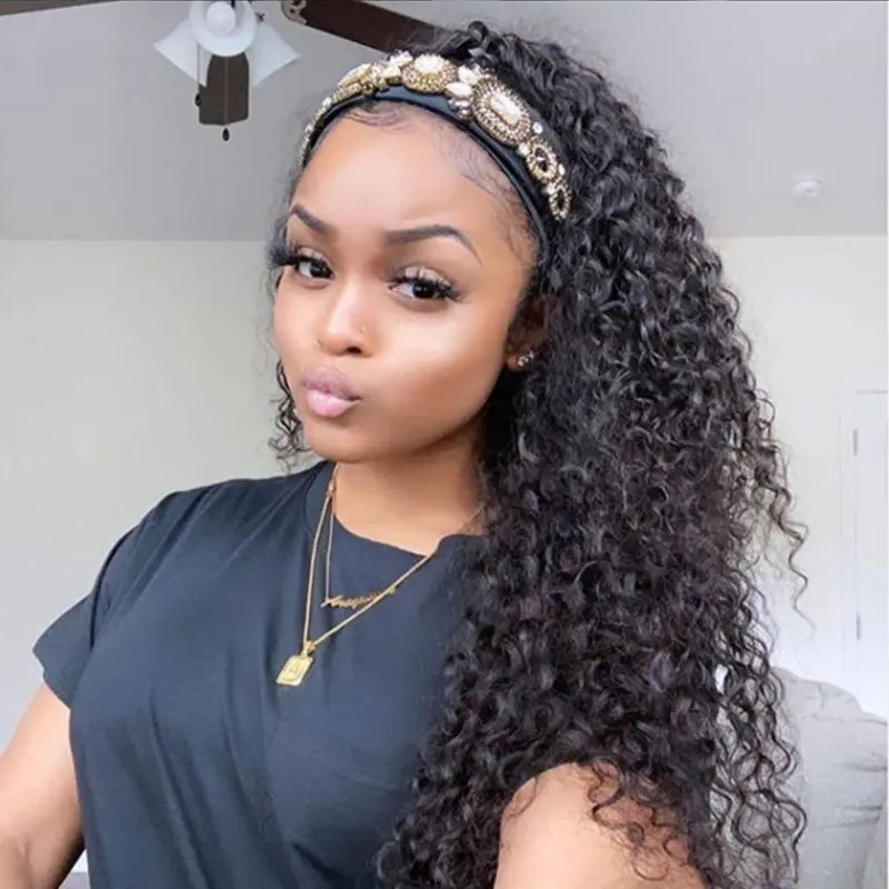 Headband Wig Deep Curly Human Hair HBWD 1